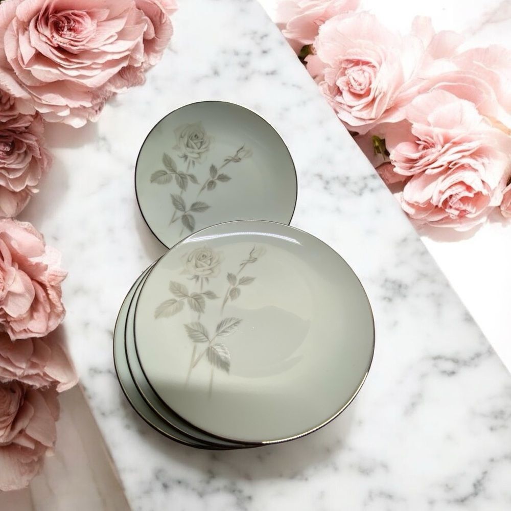 *2A Noritake Melrose 6" bread plate gray rose platinum detail set of…